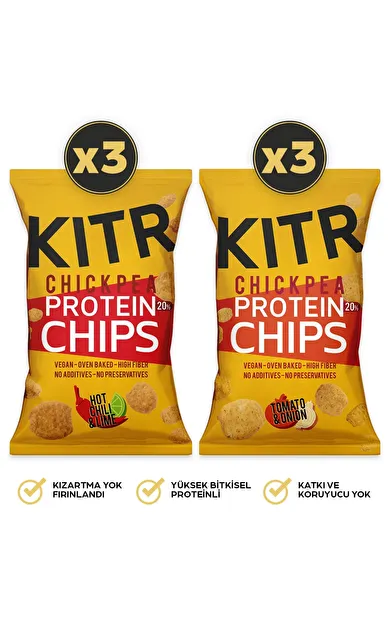 KITR 6'lı Acı Biber Ve Lime Çeşnili &amp; Domates Ve Soğan Çeşnili Yüksek Proteinli Nohut Cipsi 6x50g